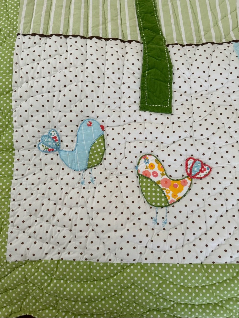 Retired Pottery Barn Kids Twin Brooke Patchwork Tree Quilt in Green, Blue & Pink
